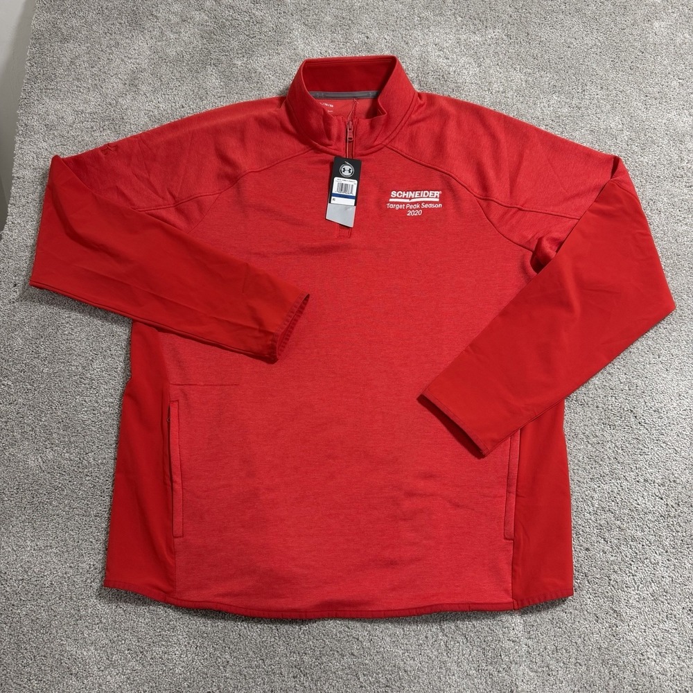 Under Armour 1/4 Zip Pullover Mens Sz XL Red Cold Gear Golf Shirt Embroidered